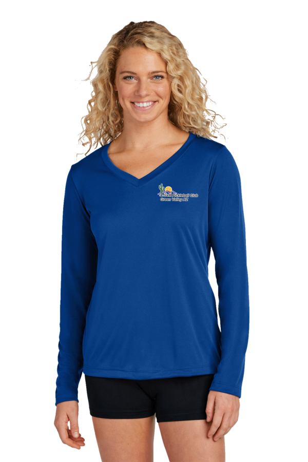 Ladies SportTek Long Sleeve V Neck GVR Left Chest