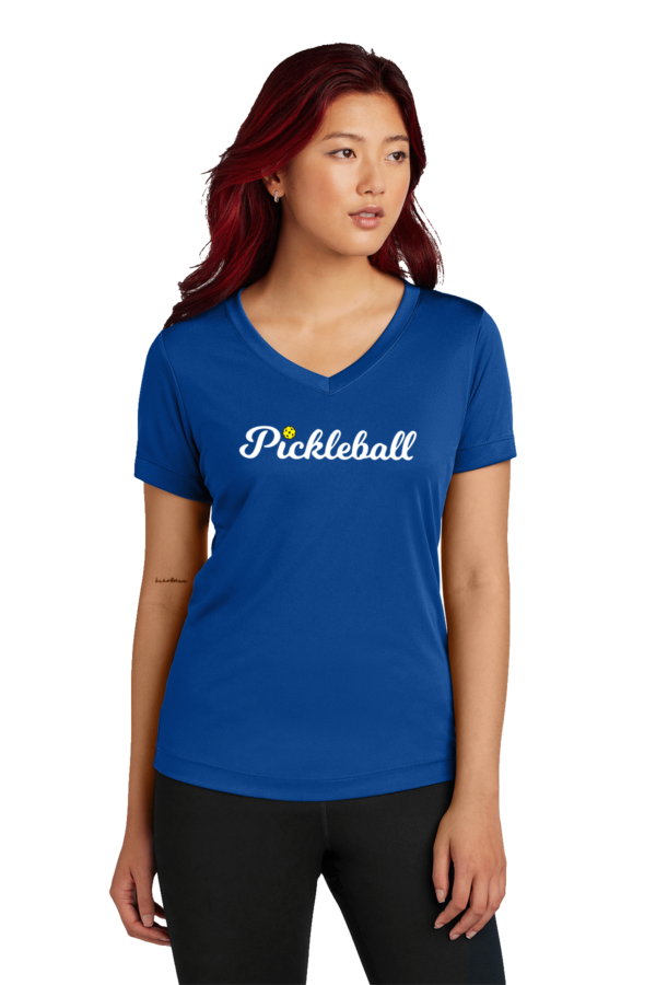 Ladies SportTek Short Sleeve V Neck Scroll