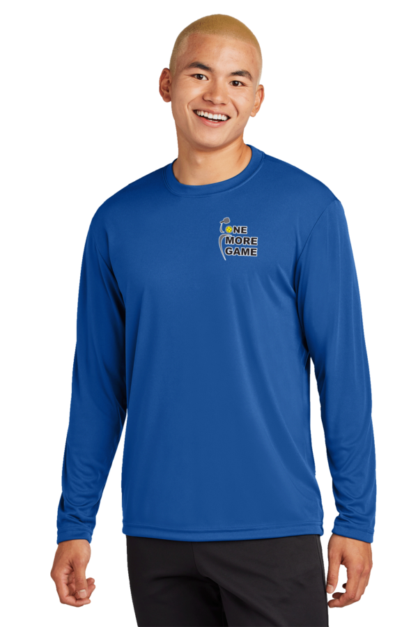 Mens SportTek Long Sleeve One More Game Left Chest