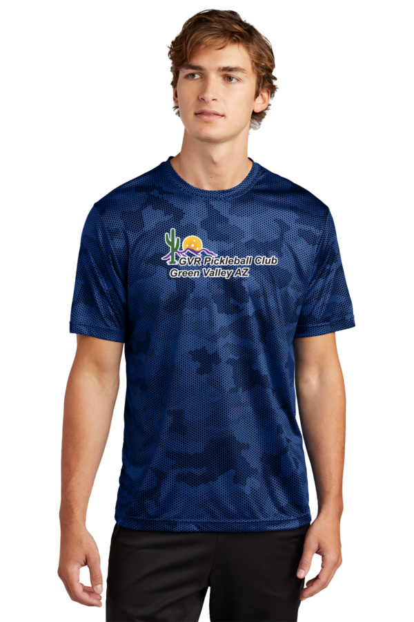 Mens SportTek Short Sleeve CamoHex GVR Center Front